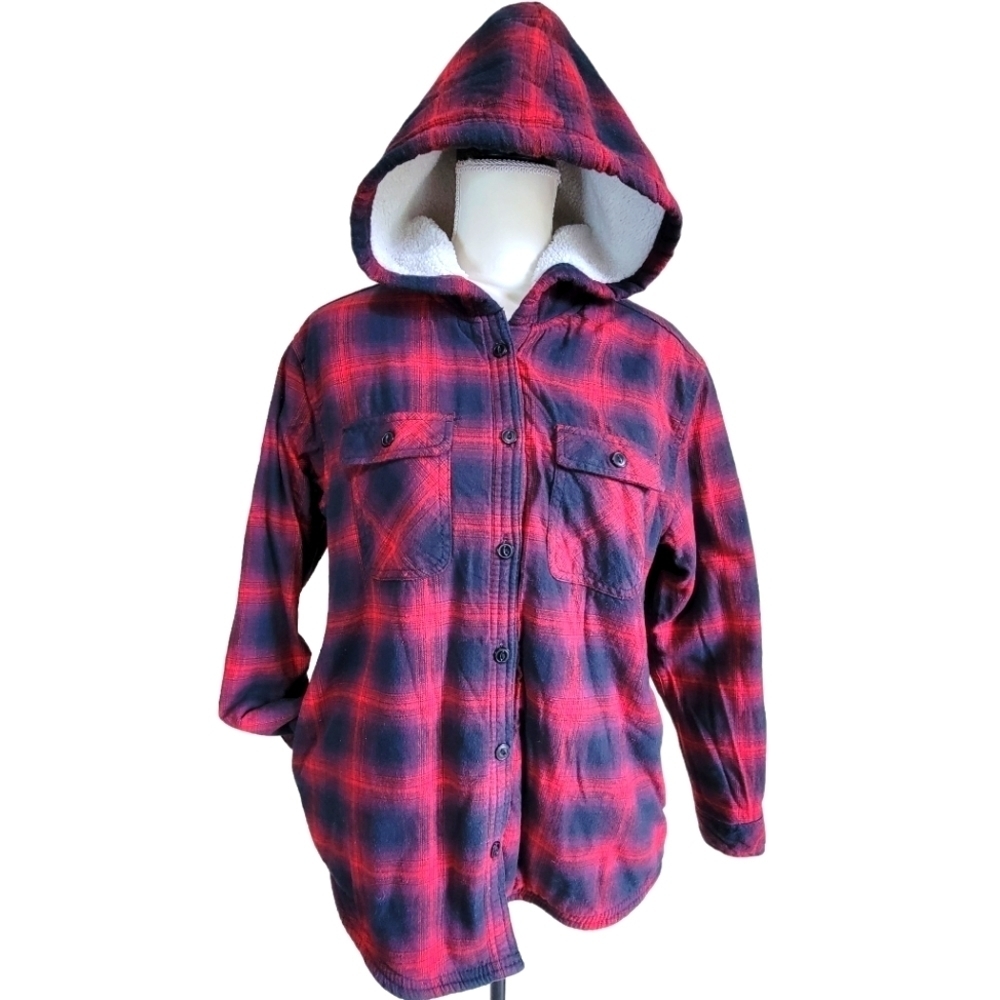 Boston Trader Sherpa Lined Plaid Flannel Shacket Size Large